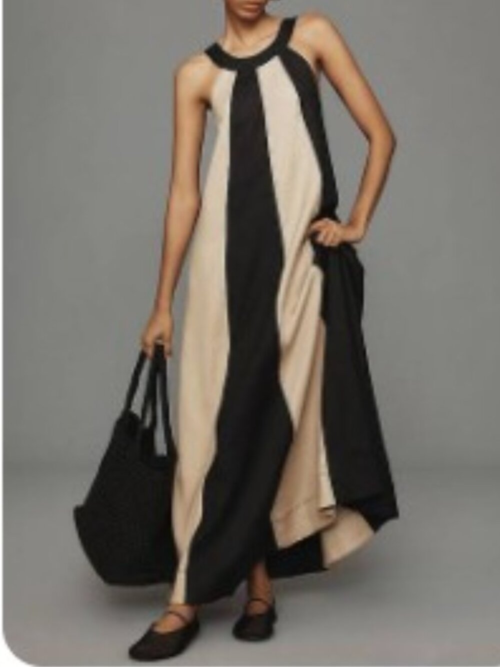 Anthropologie Maeve Ami Maxi Dress Black Tan Size Medium